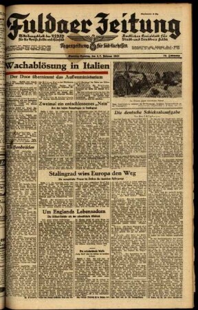 Ausgabe vom Samstag, den 06. Februar 1943.