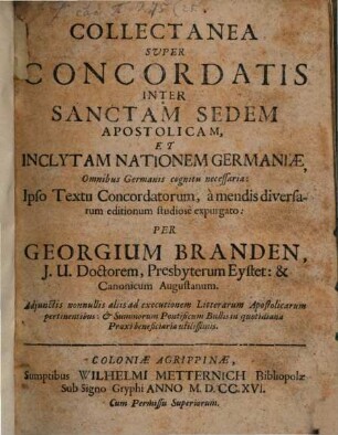 Super Concordatis inter Sanctam Sedem Apostolicam et inclytam Nationem Germaniae Collectanea