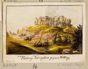 Der Königstein mit der Festung in der Sächsischen Schweiz von Süden