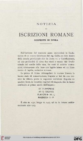 7: Notizia di iscrizioni romane scoperte in Ivrea