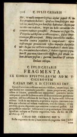 C. Iulii Caesaris Fragmenta Ex Libris Epistolarum Ad M. T. Ciceronem