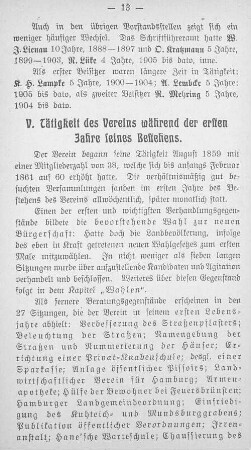 V. Tätigkeit des Vereins während der ersten Jahre seines Bestehens.