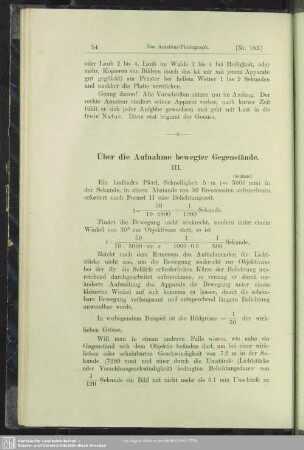 Über die Aufnahme bewegter Gegenstände