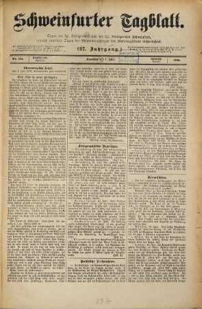Schweinfurter Tagblatt : die Zeitung für die Region Main/Rhön. 27, 2. 1882
