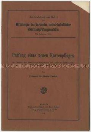 Bericht über die Prüfung von Karrenpflügen der Firma Ventzki