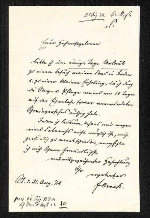 Urlaubsgesuch von Ferdinand Krauss