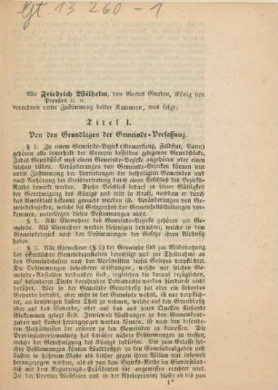 Titel I. Von den Grundlagen der Gemeinde-Verfassung