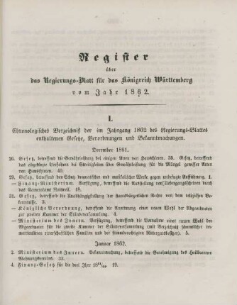 Register über das Regierungs-Blatt für das Königreich Württemberg vom Jahr 1862
