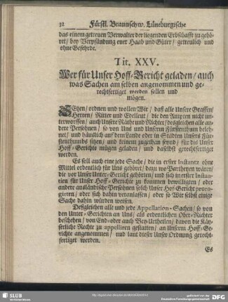 Tit. XXV. Wer Unser Hoff-Gericht geladen , auch was Sachen am selben angenommen und gerechtfertiget werden sollen und mögen