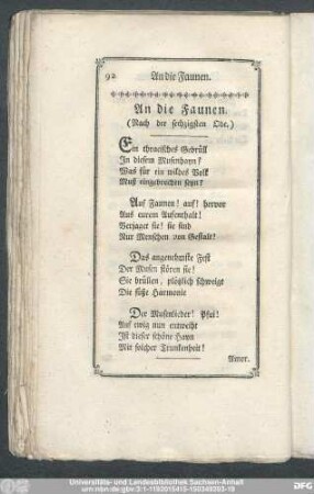 An die Faunen. (Nach der sechzigsten Ode.)