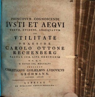 Principivm Cognoscendi Ivsti Et Aequi Verum, Evidens, Adaeqvatvm Ex Vtilitate