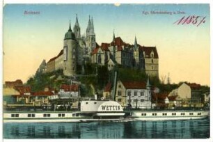 Meißen. Albrechtsburg - Elbe mit Dampfer Wettin