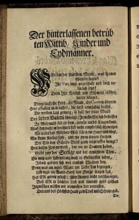 Der hinterlassenen betrübten Wittib, Kinder und Eydmänner.