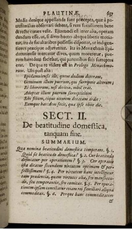 Sect. II. De beatitudine domestica, tanquam fine.