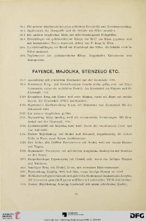 Fayencen, Majolika, Steinzeug etc. (Nr. 1017-1055)