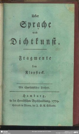 [Hauptw.]: Ueber Sprache und Dichtkunst : Fragmente