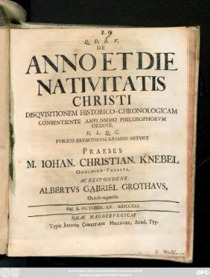 De Anno Et Die Nativitatis Christi