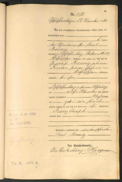 Standesamtsbuch der Stadt Aschaffenburg: Geburten 365/1900 - 184/1901