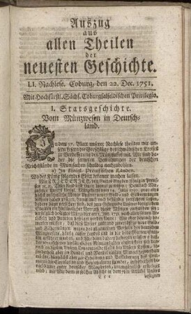 LI. Nachlese. Coburg, den 22. Dec. 1751.