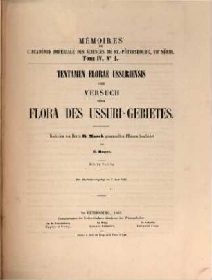 Tentamen florae ussuriensis oder Versuch einer Flora des Ussuri-Gebietes