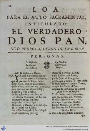 Loa para el Auto Sacramental El Verdadero Dios Pan.