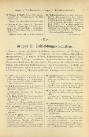 Gruppe II. Bekleidungs-Industrie
