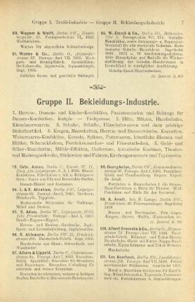 Gruppe II. Bekleidungs-Industrie