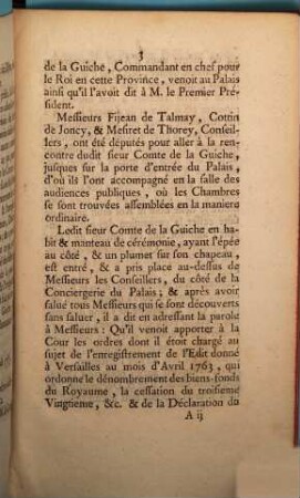 Arrêtés Du Parlement De Dijon : Au sujet des Edit & Déclaration du mois d' Avril 1763. Du vendredi 12 Août 1763