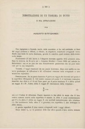 Dimostrazione di un teorema di Dupin e sua applicazione.
