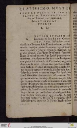 Clarissimo nostri secvli poetæ et pio[...] Martinvs Lvthervs S. D.