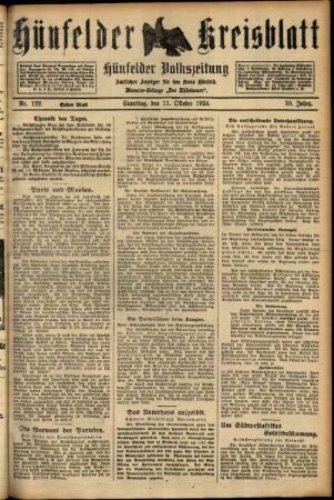 Erste Ausgabe vom Samstag, den 11. Oktober 1924.