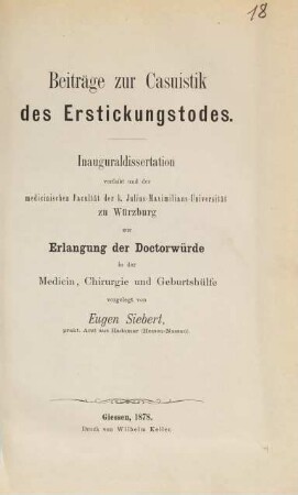 Beiträge zur Casuistik des Erstickungstodes