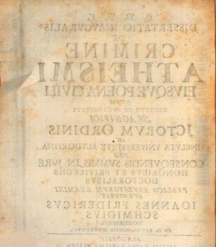 Dissertatio inauguralis de crimine atheismi eiusque poena civili