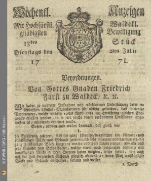 13tes Stück, Dienstags den 2ten Julii 1771