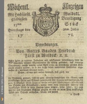 13tes Stück, Dienstags den 2ten Julii 1771