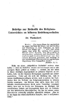 Beiträge zur Methodik des Religions-Unterrichtes an höheren Erziehungsschulen