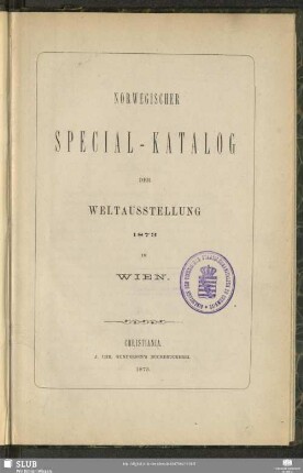Norwegischer Special-Katalog der Weltausstellung 1873 in Wien