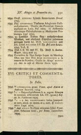 XVI. Critici et Commentatores
