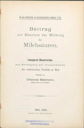 Beitrag zur Kenntnis der Wirkung der Milchsäuren