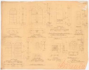 Herz Jesu Kloster, Fünfbrunnen (Cinqfontaines): Fenster, Ansichten, Grundrisse und Schnitte 1:20