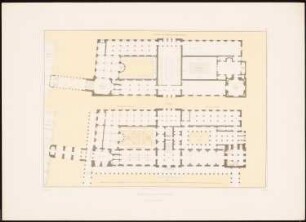 Das Neue Museum in Berlin von Stüler, Potsdam 1853: Tafel 3. Grundriss 1. und 2. Geschoss