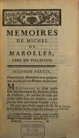 Memoires De Michel De Marolles, Abbé De Villeloin : Avec Des Notes Historiques Et Critiques, 2