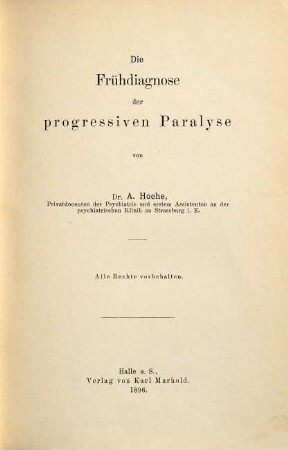 Die Frühdiagnose der progressiven Paralyse