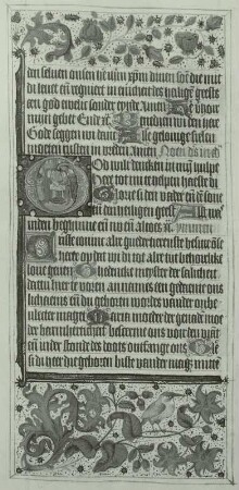Illumination eines Stundenbuches: Schriftspiegel mit ornamentaler Umrahmung und Initiale mit Beschneidung Christi