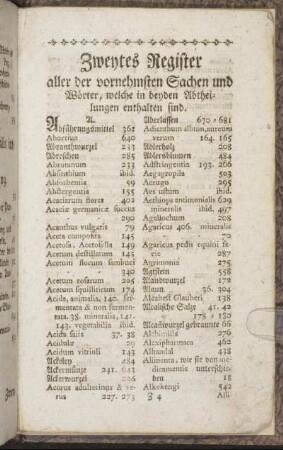 Zweytes Register aller der vornehmsten Sachen und Wörter, welche in beyden Abtheilungen enthalten sind.