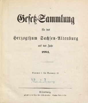 Gesetz-Sammlung für das Herzogthum Sachsen-Altenburg : auf das Jahr .... 1884/85