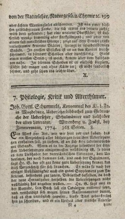 7. Philologie, Kritik und Alterthümer.