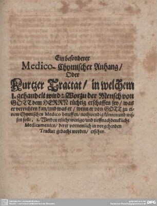 Ein besonderer Medico-Chymischer Anhang.