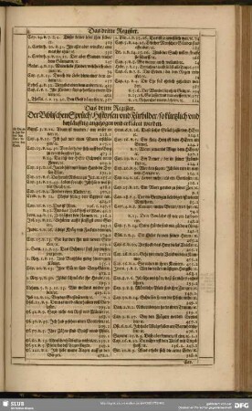 Das dritte Register. Der Biblischen Sprüch, Historien und Fürbilder, so kürtzlich beyläuffig angezogen und erkläret werden