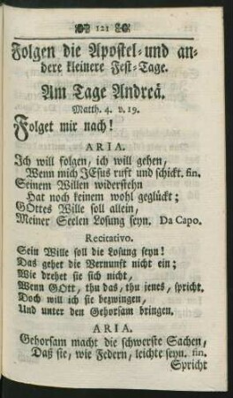 Folgen die Apostel- und andere kleinere Fest-Tage